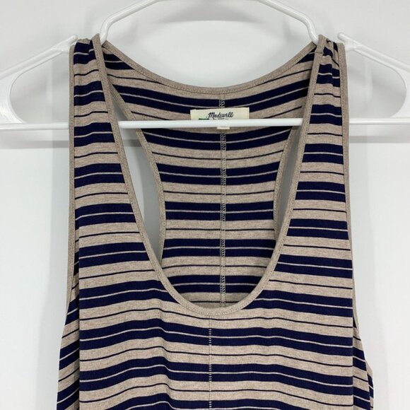 Madewell Dress Maxi Blue Beige Stripe Sleeveless Racerback Stretch - Picture 4 of 11